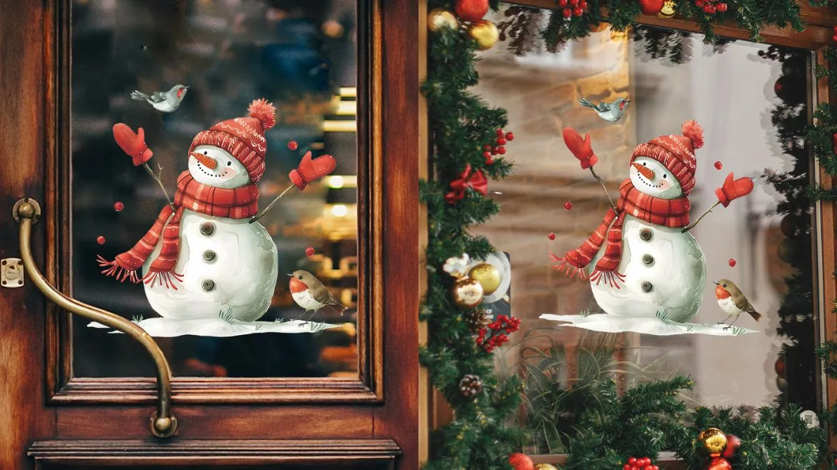 Hình người tuyết và ông già Noel trang trí cửa kính