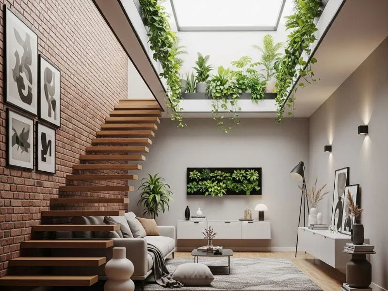 Trang trí phòng khách nhà ống có cầu thang