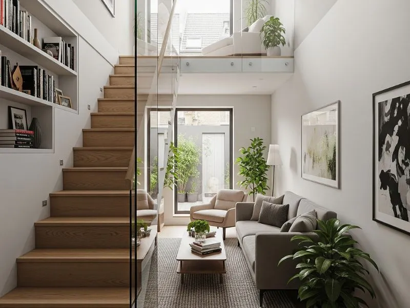 Trang trí phòng khách nhà ống có cầu thang