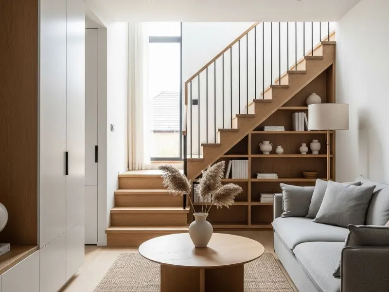 Trang trí phòng khách nhà ống có cầu thang