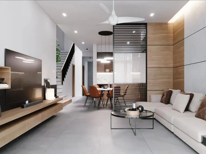 Trang trí phòng khách nhà ống có cầu thang