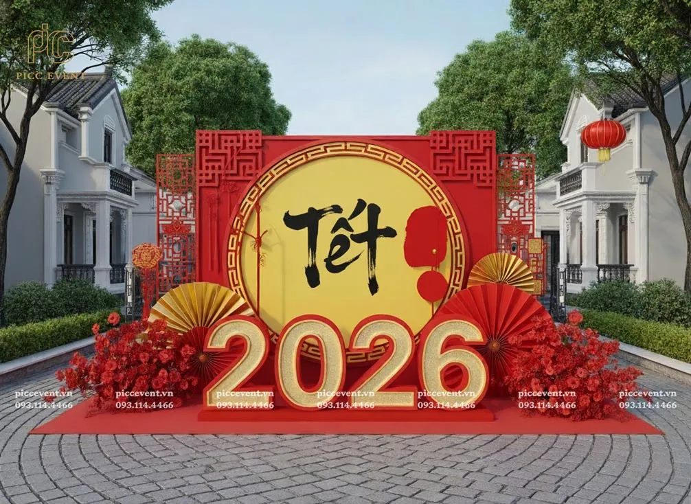 Mẫu trang trí tết công ty với không gian sảnh rộng rãi