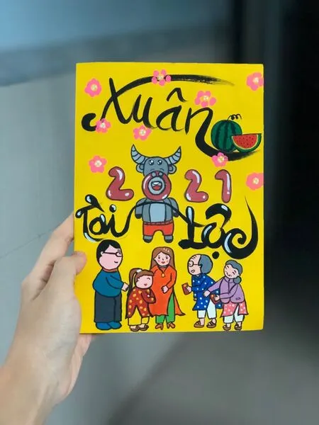 Thiệp Tết phong cách Japandi với cành mai khô