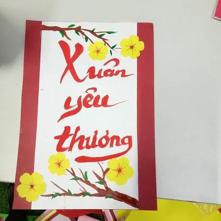 Thiệp Tết kết hợp giấy nhung và ruy băng