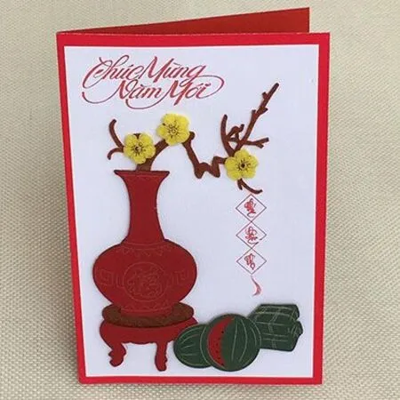 Thiệp Tết tối giản với hoa sen giấy