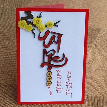 Thiệp Tết phong cách Indochine với giấy lụa