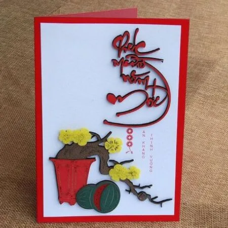 Thiệp Tết hiện đại với giấy trong suốt overlay