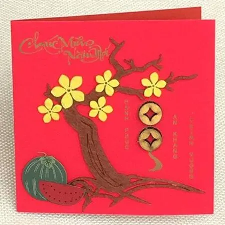 Thiệp Tết phong cách Japandi với màu be trung tính