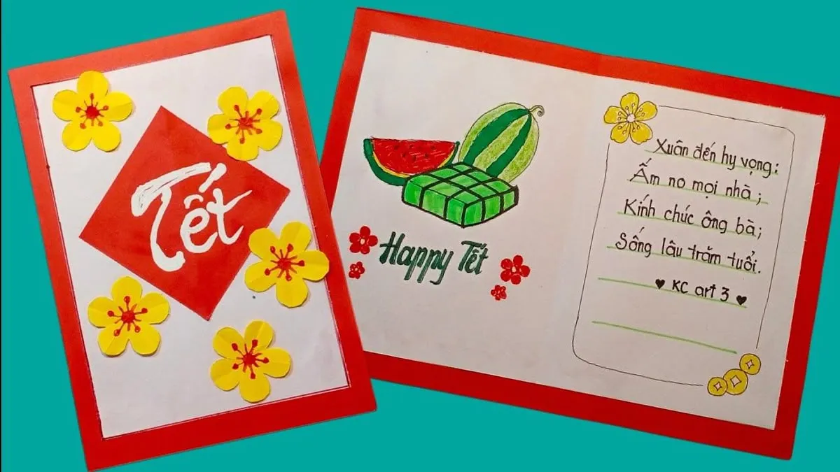 Thiệp Tết 3D với hoa đào giấy nhiều lớp