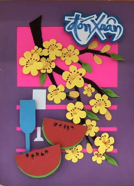 Thiệp Tết handmade với dây pháo giấy thủ công