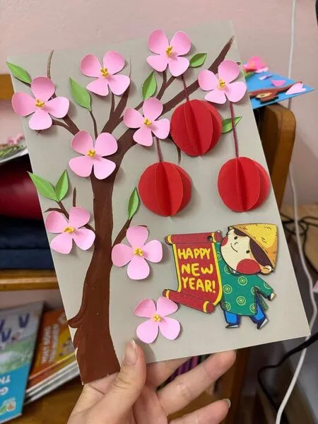 Thiệp Tết phong cách Scandinavian với màu pastel