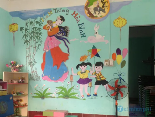 Trang trí tường lớp học bằng tranh vẽ chủ đề Trung Thu