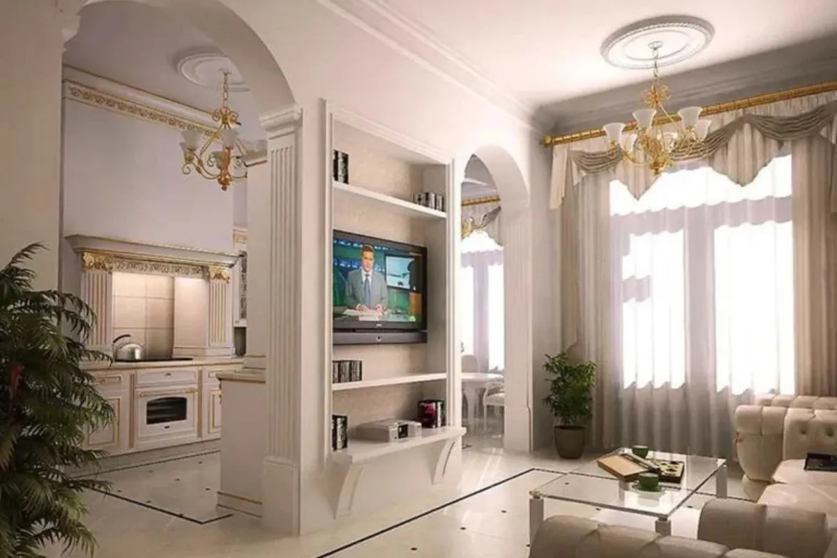 Vòm phòng khách hiện đại với đường cong mềm mại