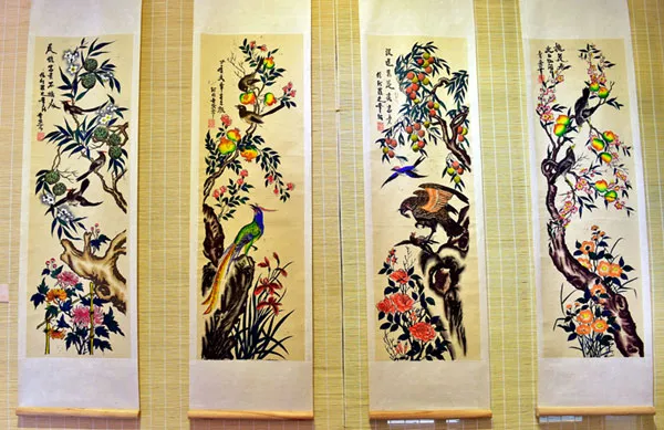 Tranh Hàng Trống Xuân Hạ Thu Đông với phong cách cản màu tinh tế và sang trọng