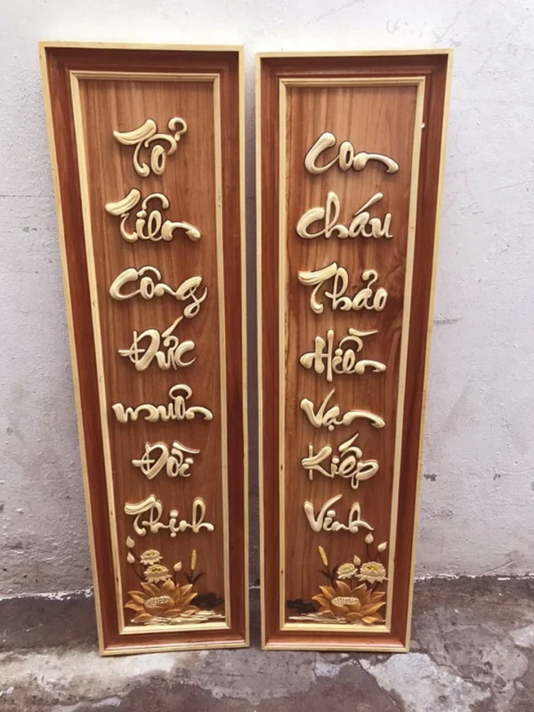 Tranh treo bàn thờ gia tiên kiểu câu đối tổ tiên tranh treo bàn thờ gia tiên kiểu câu đối tổ tiên khung gỗ