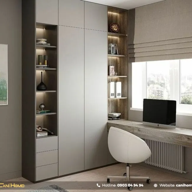 Tủ áo kèm bàn làm việc đẹp, tối ưu phòng ngủ nhỏ