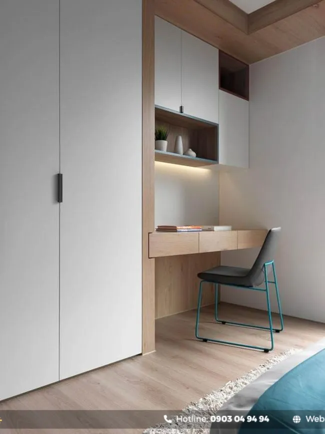 Tủ áo kết hợp bàn làm việc tích hợp kệ sách