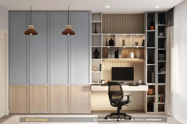 Tủ áo quần kèm bàn làm việc chất liệu gỗ công nghiệp