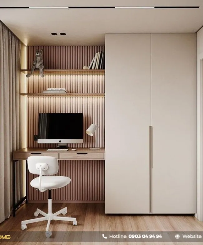 Mẫu tủ áo quần kết hợp bàn làm việc đẹp, hiện đại