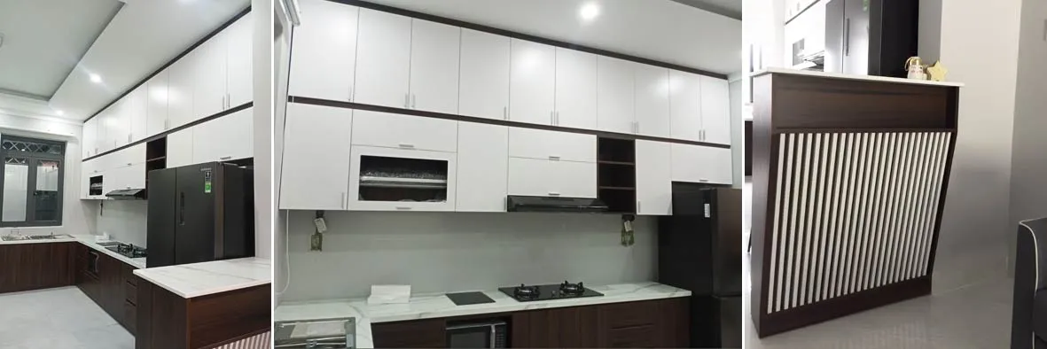 Tủ áo âm tường cửa lùa kính mờ, tích hợp đèn LED và gương toàn thân bên trong