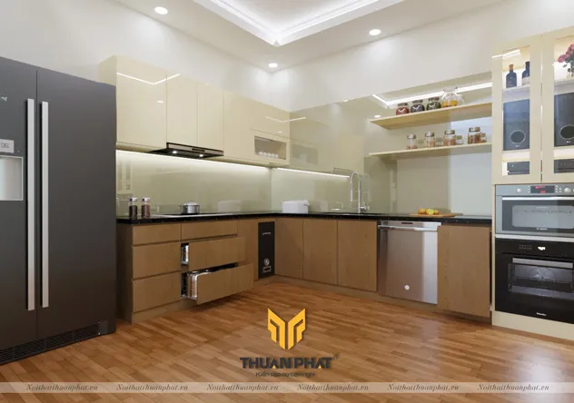 Mẫu tủ bếp được làm theo kích thước tiêu chuẩn của Đại Phát