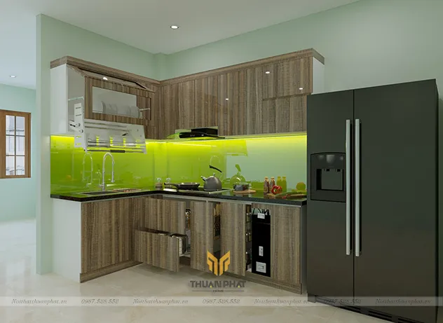 Tủ bếp Acrylic óc chó An Cường thiết kế tối giản hiện đại