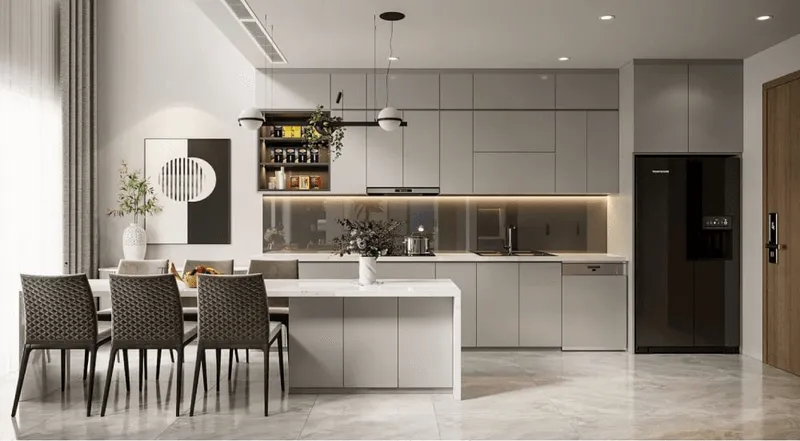 Tủ bếp acrylic an cường chữ I phù hợp căn hộ nhỏ