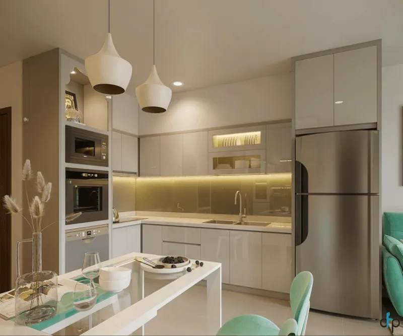 Tủ bếp acrylic an cường chữ L tối ưu không gian góc