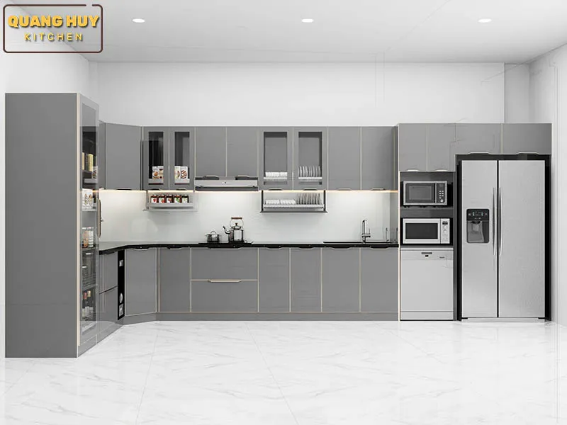 Thiết kế 3D tủ bếp cánh kính nhà anh Tâm - Hoài Đức