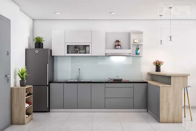 Thiết kế tủ bếp tích hợp bàn thờ Ông Táo hiện đại và chuẩn phong thủy