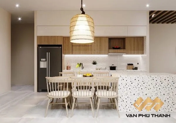 Mẫu tủ bếp có bàn thờ Ông Táo theo phong thủy