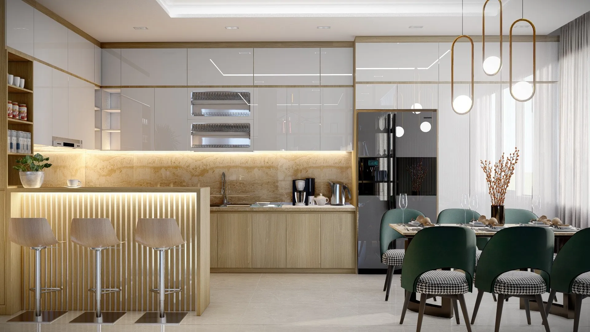 Tủ bếp gỗ MDF cánh Acrylic chống ẩm cao cấp bảo hành 24 tháng