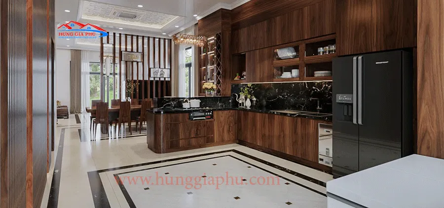 Tủ bếp gỗ óc chó hiện đại