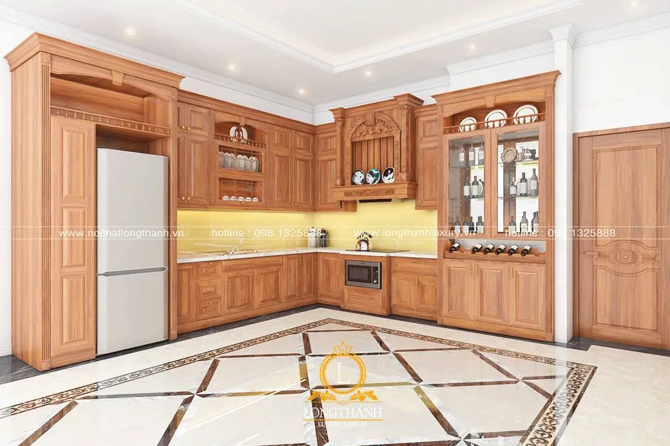 Tủ bếp gỗ sồi đẹp cho gia đình