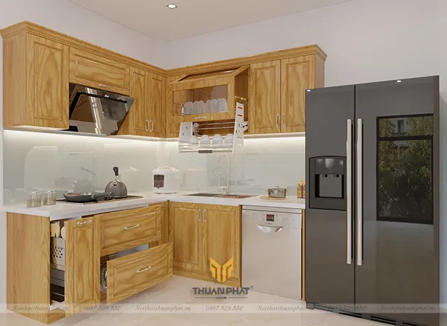 Tủ bếp gỗ Tần Bì hoàn thiện