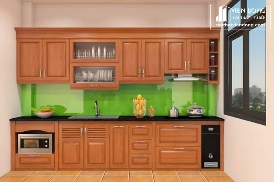 Tủ bếp gỗ sồi giá rẻ phun màu cánh dán