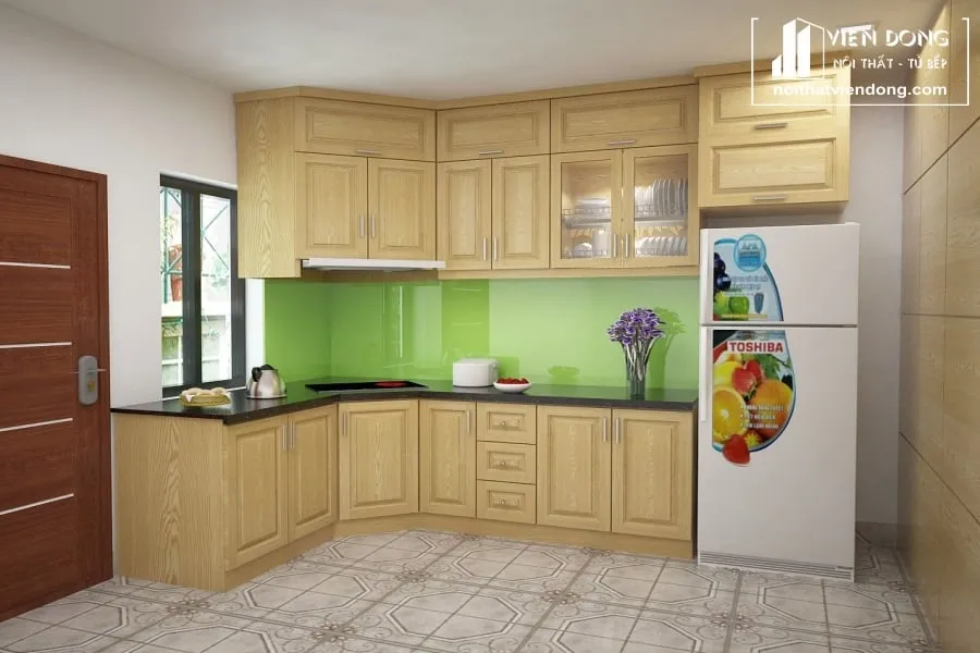 Tủ bếp gỗ sồi phun PU bóng