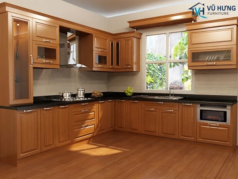 Tủ bếp inox cánh gỗ sồi