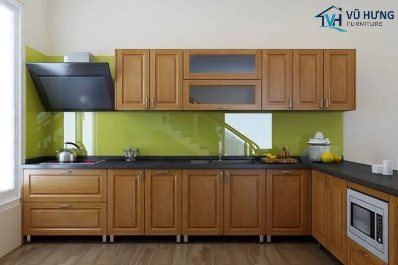 Tủ bếp inox cánh gỗ tự nhiên