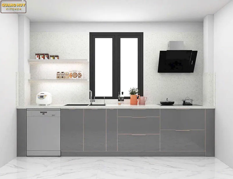 Thiết kế 3D tủ bếp cánh kính anh Khoa - Long Biên