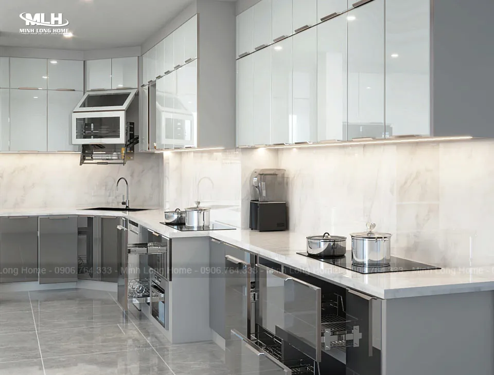 Tủ bếp inox cánh kính chuẩn xác theo hiện trạng