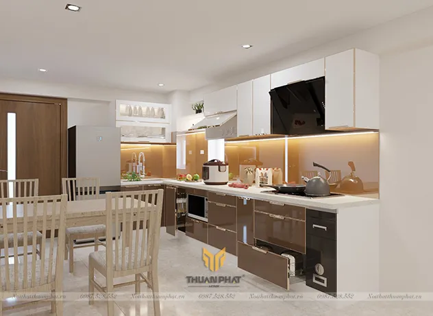 tủ bếp inox 304 cánh kính cường lực