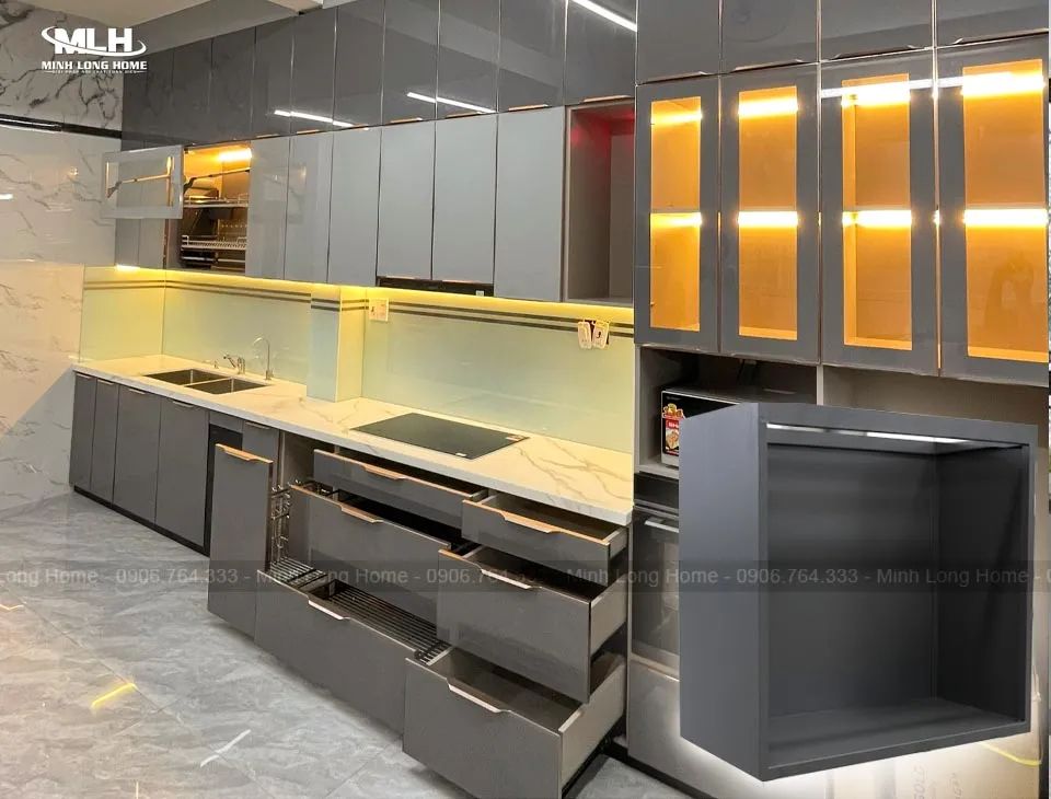 Tủ bếp inox sơn tĩnh điện phong cách Minimalist
