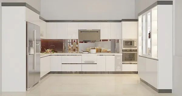 Tủ bếp nhôm kính chữ L