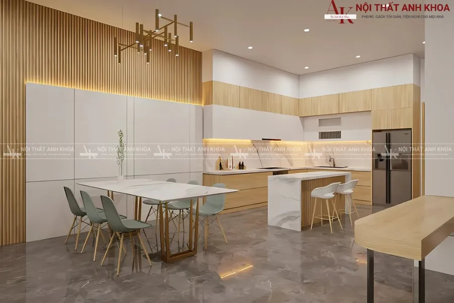 Tủ bếp quầy bar gỗ hiện đại - Tối ưu không gian hiệu quả