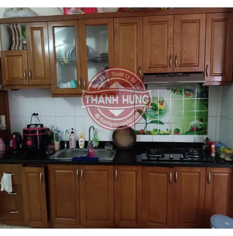 Tủ bếp gỗ xoan đào đầy đủ phụ kiện