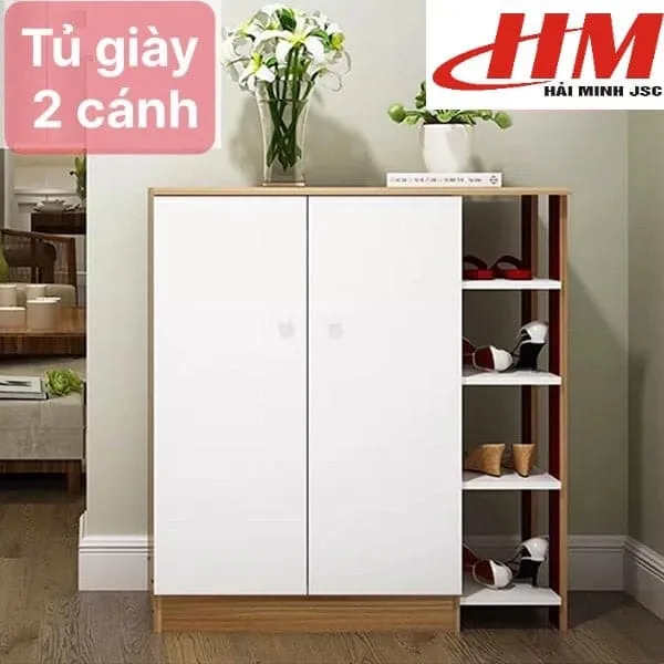 Tủ giày nhựa 2 cánh màu trắng hiện đại