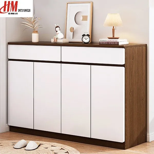 Tủ giày nhựa giả vân gỗ cánh trắng