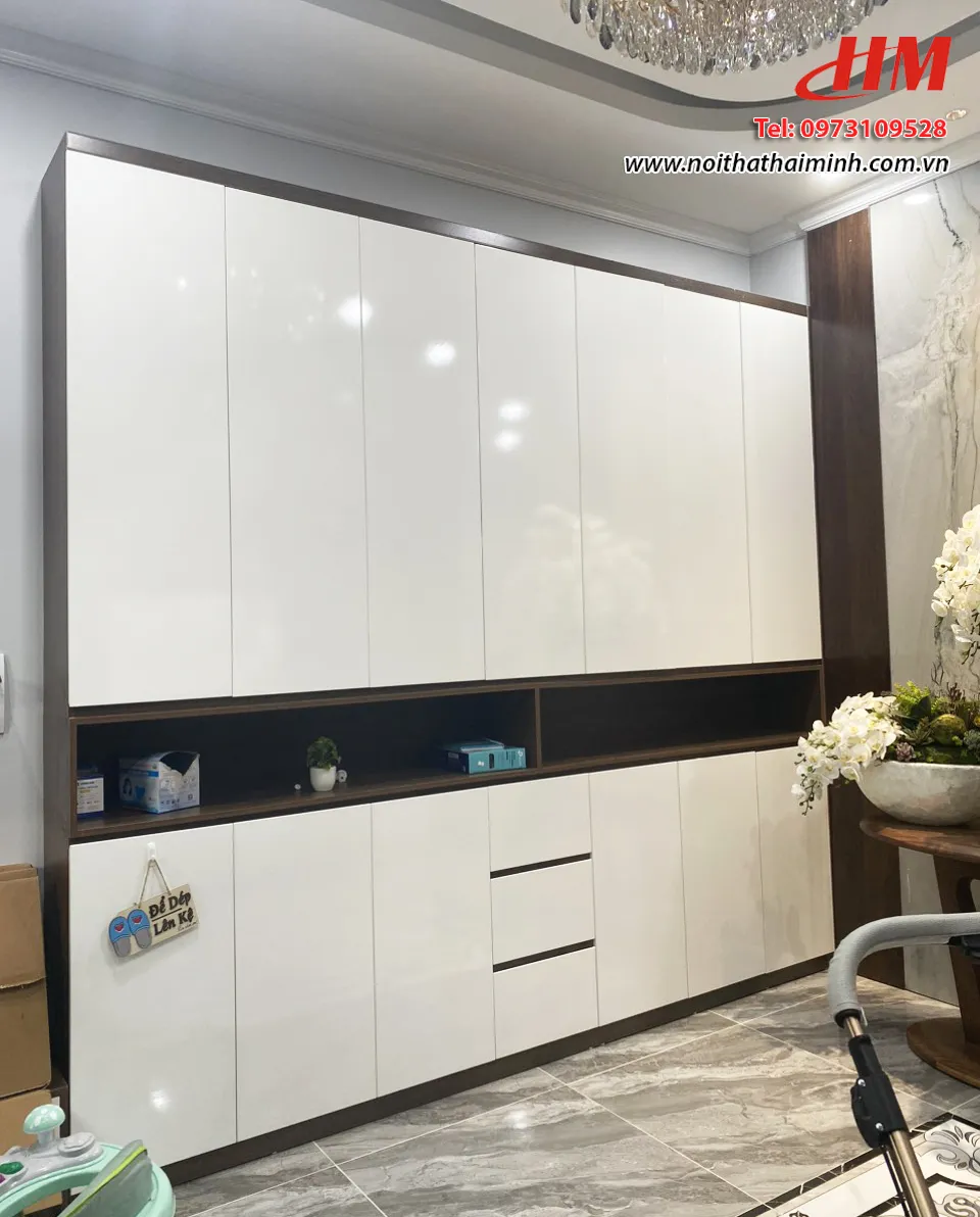 Tủ giày nhựa giả vân gỗ 3 cánh trắng