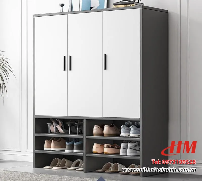 Tủ giày nhựa cao cấp 3 cánh vân gỗ sáng